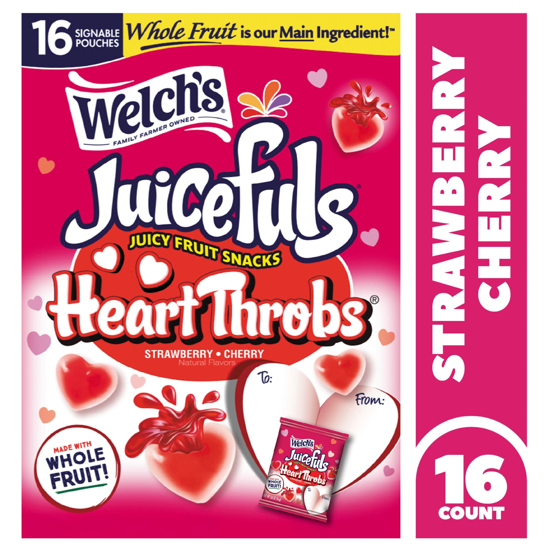 Welch's Juicefuls Heart Throbs Juicy Strawberry Cherry Fruit Snacks, 0.5 oz, 16 Count