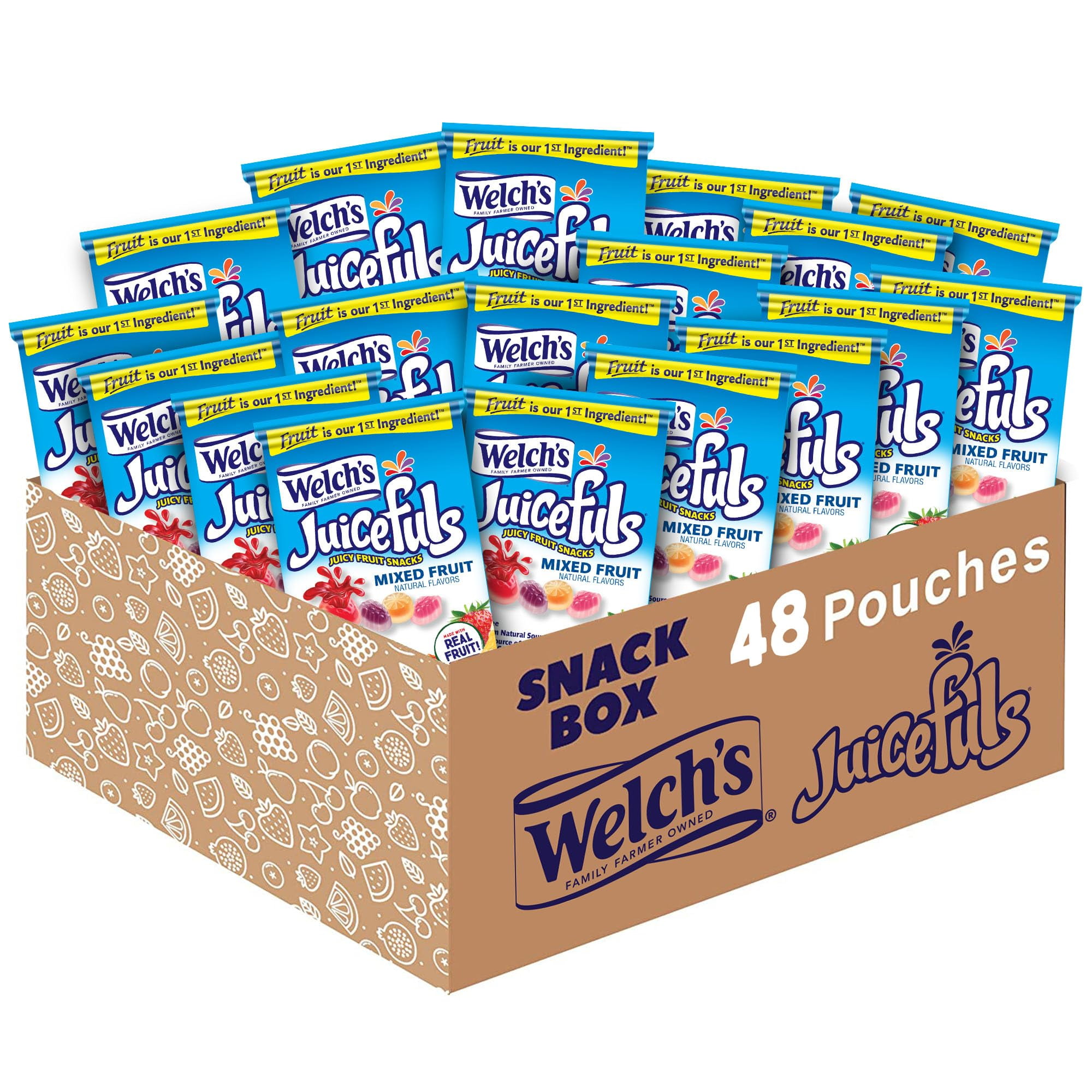 Welch's Juicefuls Juicy Fruit Snacks, Mixed Fruit, MDH1Fruit Gushers, Perfect for School Lunches, Bulk Pack, Individual Single Serve Bags, 1 oz (Pack of 48)