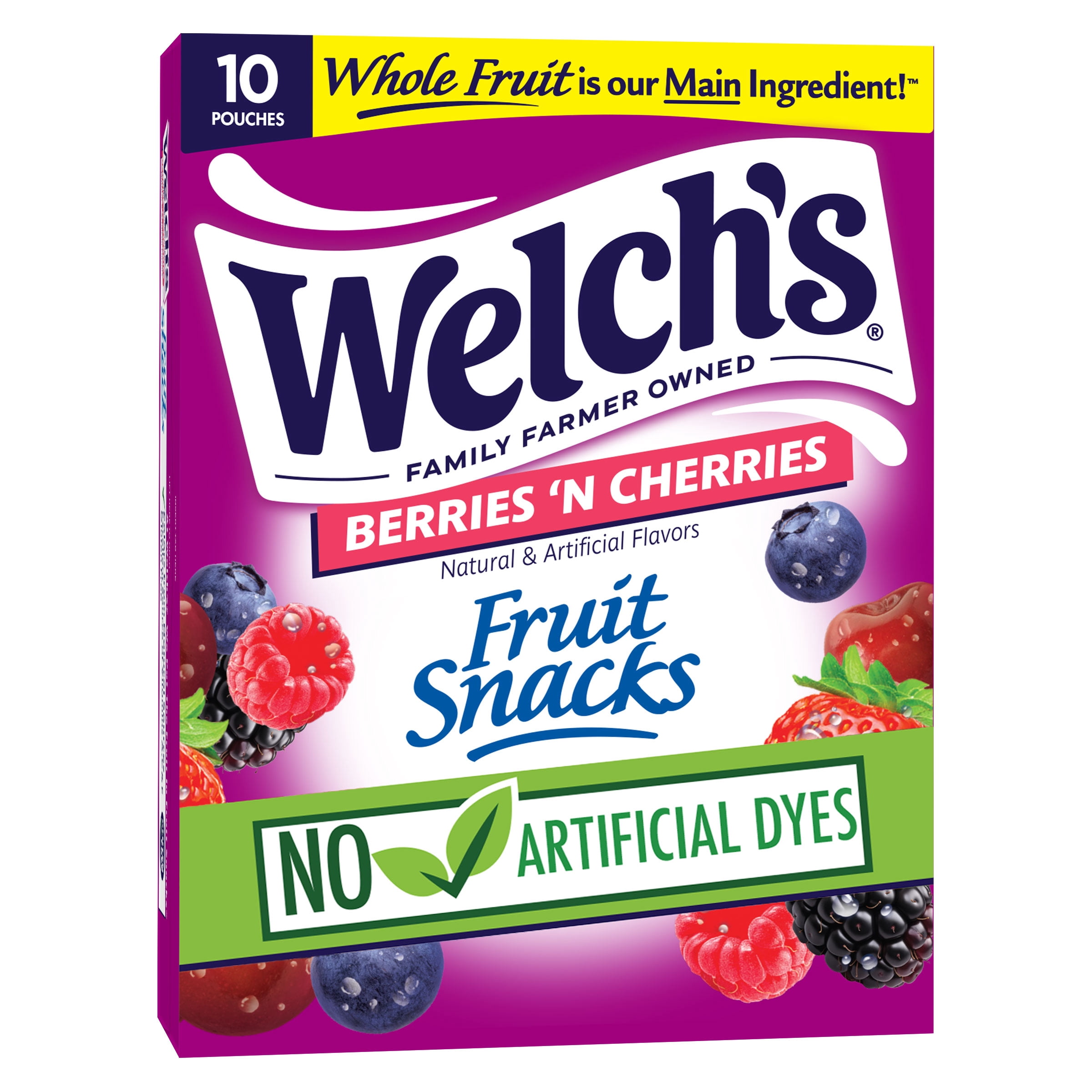Welch's Fruit Snacks, Berries 'N Cherries, Soft Gluten Free Kid Snacks, 0.8 oz, 10 Count