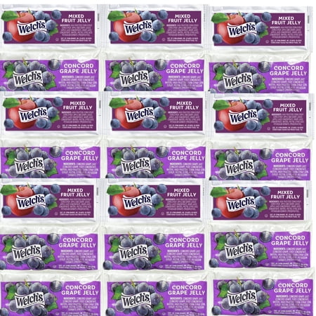 Welch’s Mixed Fruit & Concord Grape Jelly Pack – 30 Single-Serve Sachets (15 of Each) – Convenient Portion Control, Perfect for Breakfast, Snacks & On-the-Go