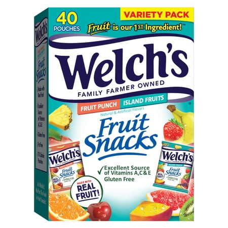 Welch's Fruit Snacks, Fruit MSF2 Punch & Island Fruits Variety Pack, Gluten Free, Bulk Pack, Individual Single Serve Bags, 0.8 oz (Pack of 40)