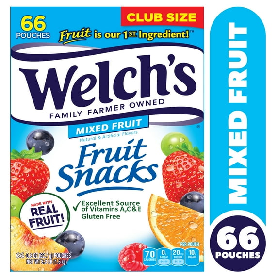 Welch's Fruit Snacks Gluten-Free Mixed Fruit Soft Fruit Snacks, .8 oz (66 pack)