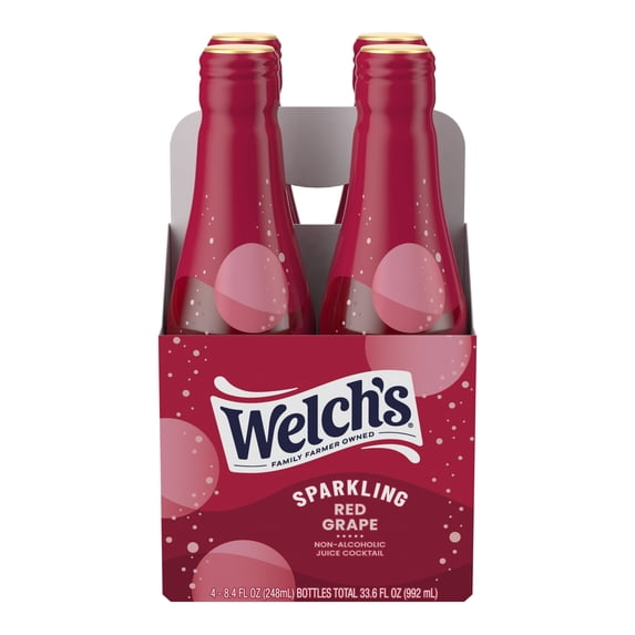 Welch's Non-Alcoholic Sparkling Juice Cocktail, Red Grape, 8.4 fl oz Bottle 4 Pack