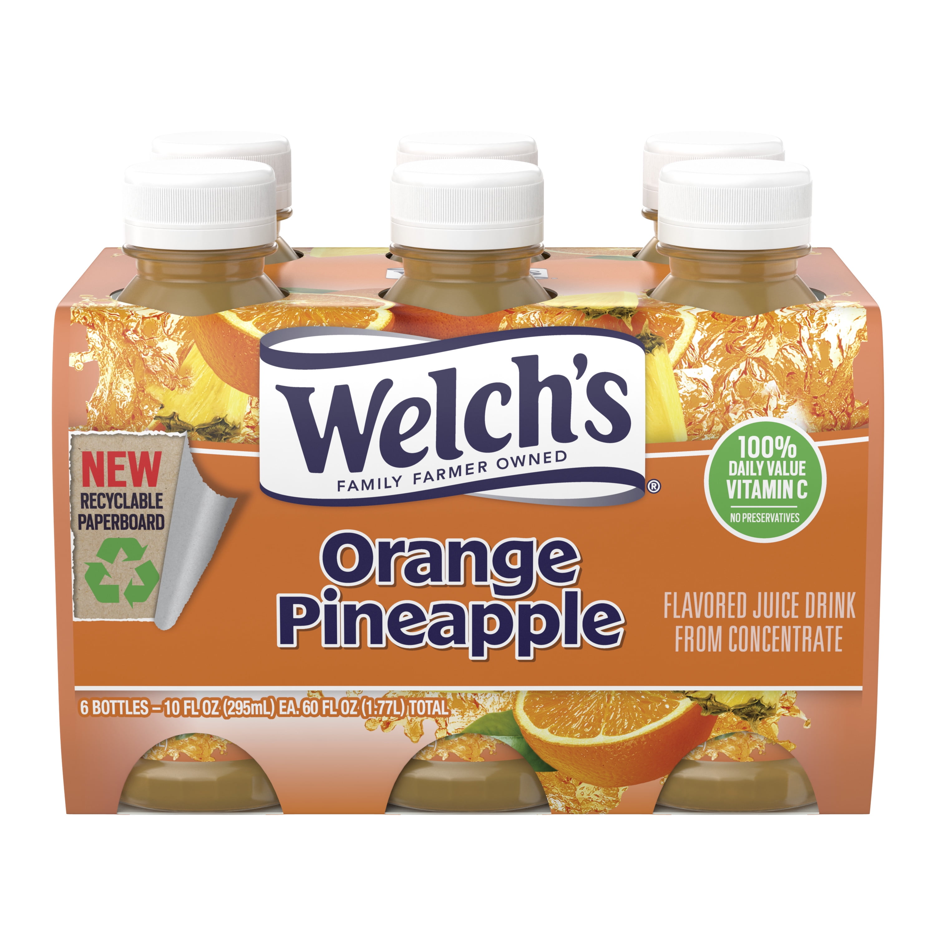 Welch's Orange Pineapple Juice Drink, 10 fl oz OntheGo Bottle (Pack