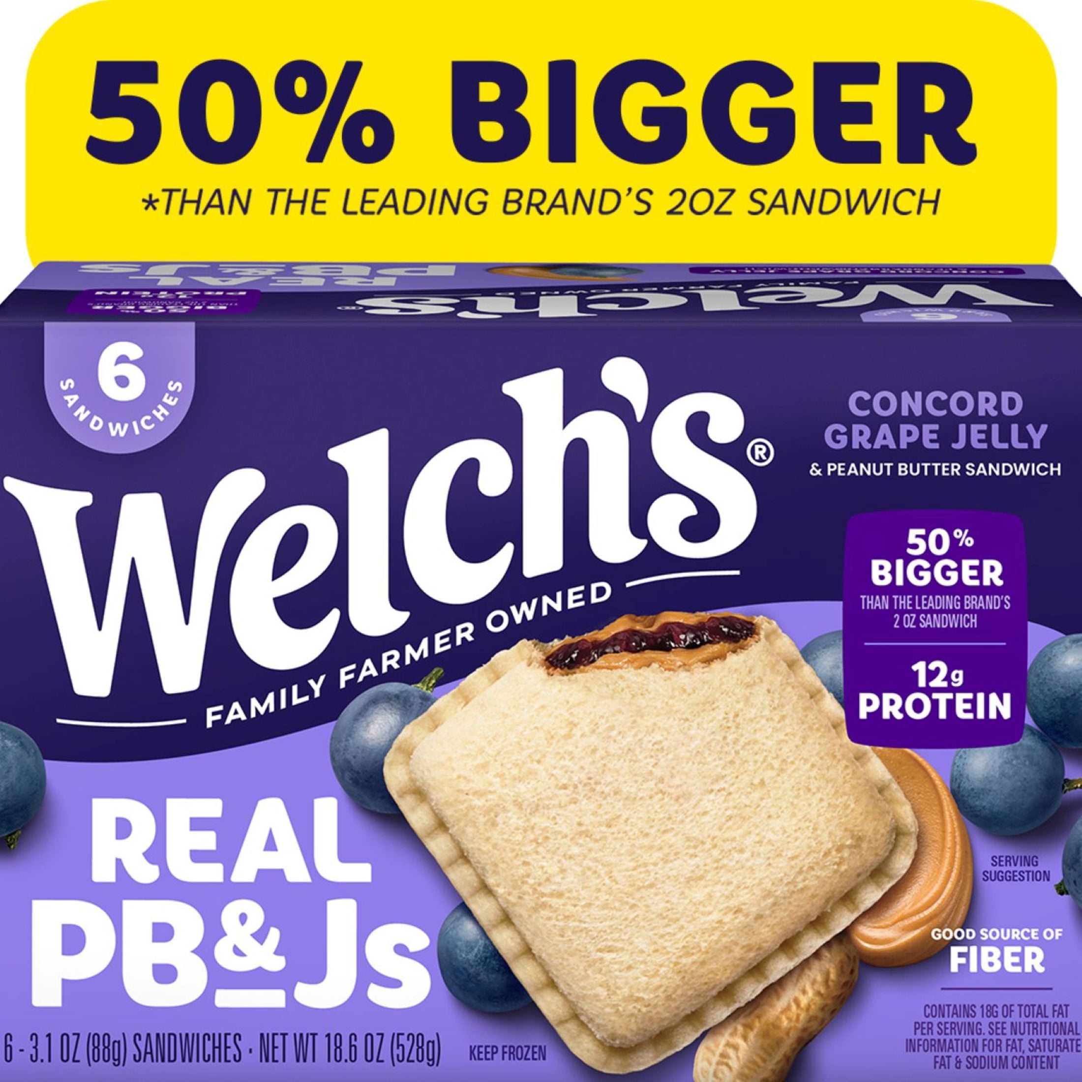 Welch's Real PB&Js 6pk / 3.1oz Concord Grape Jelly & Peanut Butter Sandwich