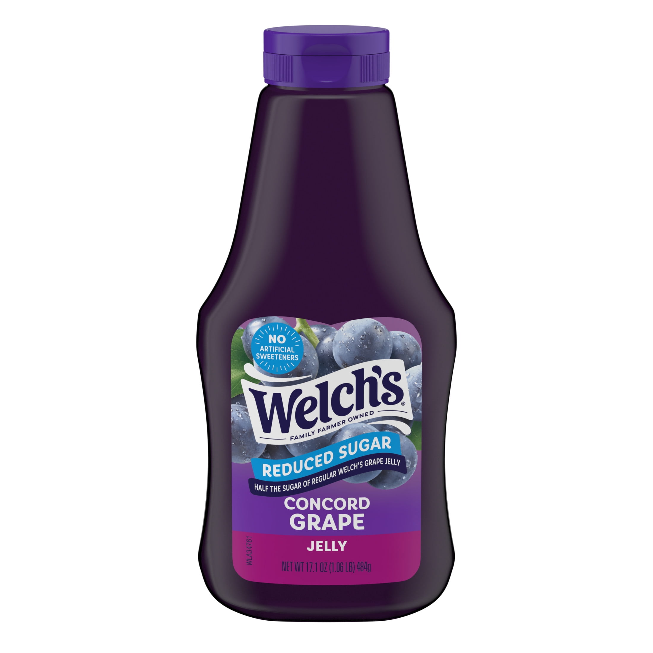 Welch's Reduced Sugar Concord Grape Jelly, 17.1 oz Squeeze Bottle