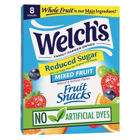 Welch's Fruit Snacks, Mixed Fruit, Reduced Sugar, Soft Kids Snacks, 0.8 oz, 8 Count