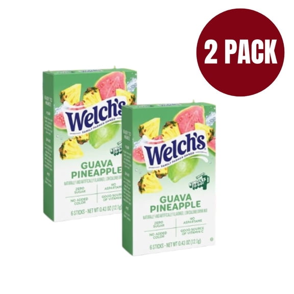 Welch's Singles To Go Water Drink Mix, Guava Pineapple, 2 Boxes (12 Total Packets) Sugar-Free, Low Calorie, No Aspartame Tropical Water Enhancer