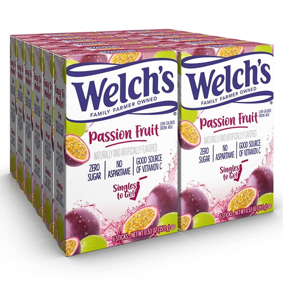 Welch's Singles To Go Water Drink Mix - Passion Fruit Powder Sticks (12 Boxes with 6 Packets Each - 72 Total Servings)