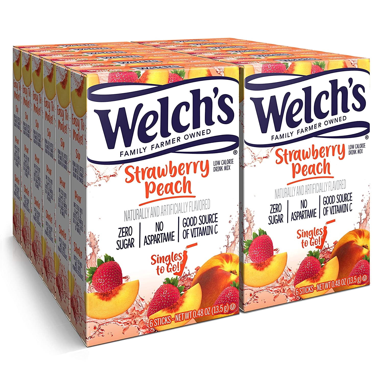 Welch's Strawberry Peach Singles To Go Drink Mix, 0.48 oz, 6 CT (Pack-12)