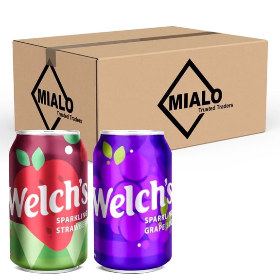 Welch's Sparkling Grape Soda, Strawberry Soda 12 Fl. Oz., 12 Pack (Total = 144 oz) (Strawberry x 6)(Grapex6)