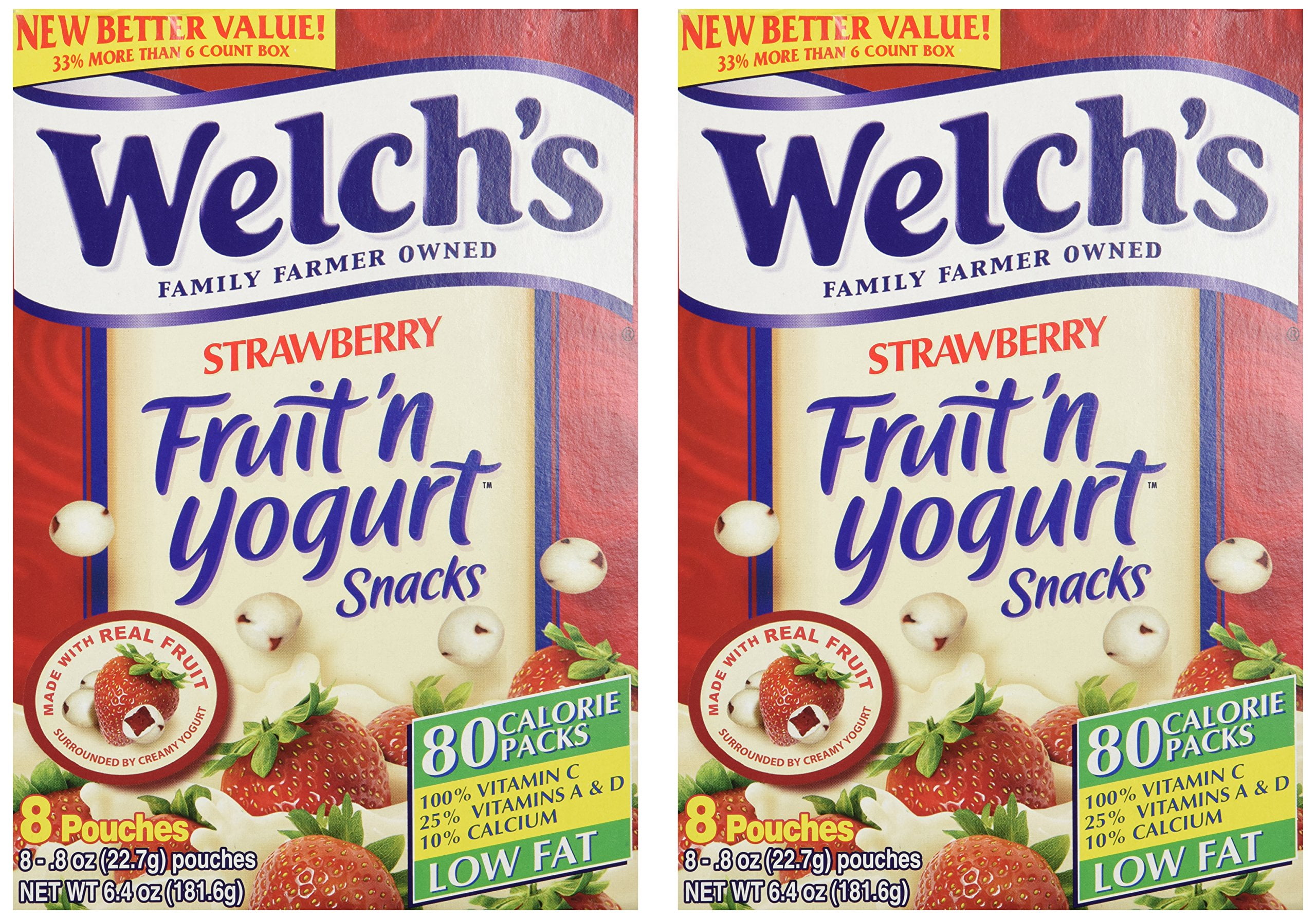 Welch's Strawberry Fruit'n Yogurt Snacks HYZ01 8 Pouches (2 Pack - 16 Pouches Total)