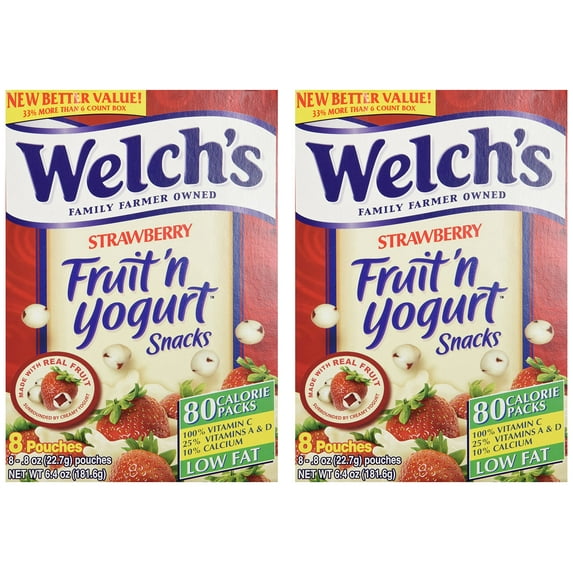 Welch's Strawberry Fruit'n Yogurt Snacks HYZ01 8 Pouches (2 Pack - 16 Pouches Total)