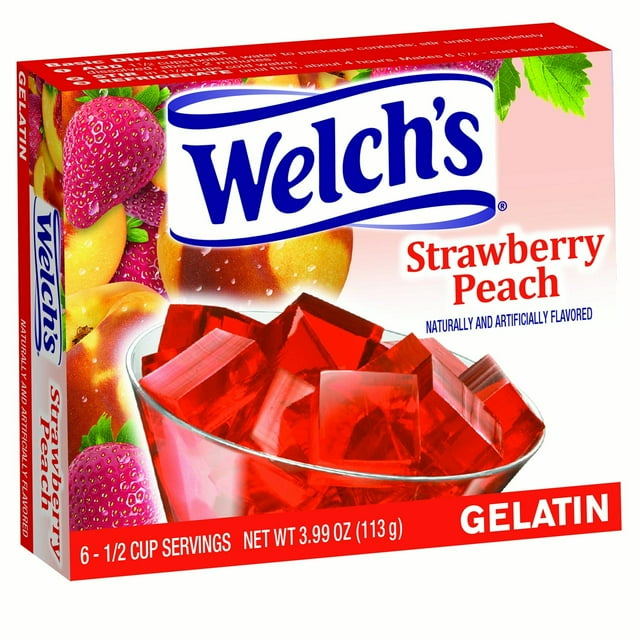 Welch's Strawberry Peach Gelatin Mix, 6 Servings, 3.99 oz Cardboard Box