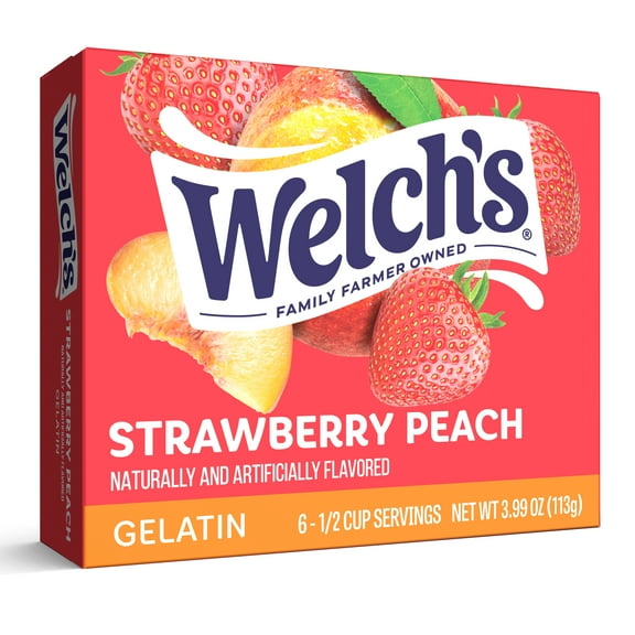 Welch's Strawberry Peach Gelatin Mix, 6 Servings, 3.99 oz Cardboard Box
