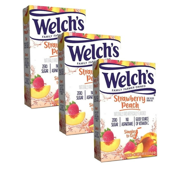 Welch's Strawberry Peach Singles To Go Drink Mix, 0.48 oz, 6 CT (Pack-3)