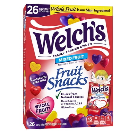 Welch's Valentines Fruit Snacks Gluten-Free Mixed Fruit Soft Fruit Snacks, .5 oz
