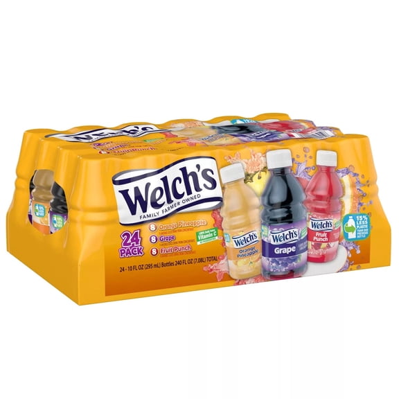Welch's Variety Pack - Orange Pineapple, Grape and Fruit Punch - No Preservatives - Rich Source of Vitamin C - Donate a Meal Program - 1 Pack (10oz / 24pk Each)