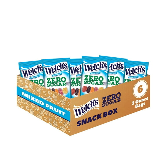 Welch's Zero Sugar Fruity BCF26 Bites, Mixed Fruit Snack Box, Gluten Free & Sugar Free Snacks, 3oz Snack Packs (Pack of 6)