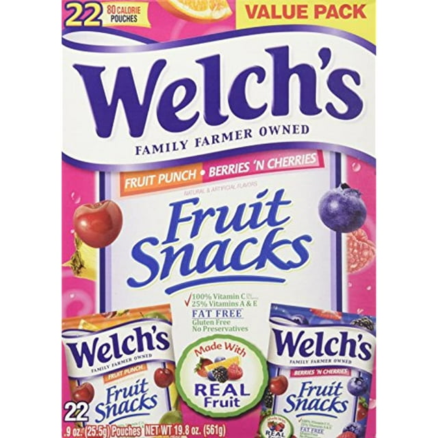 Welch's Fruit Punch and Berries 'N Cherries Fruit Snacks Variety Pack, 0.9 oz, 22 count
