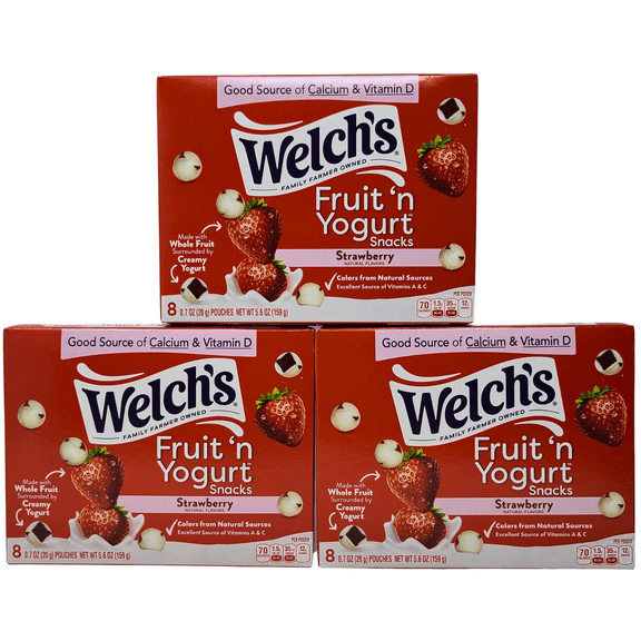 Welchs Fruit n Yogurt Strawberry Fruit Snacks, 8 Ct (Pack of 3)