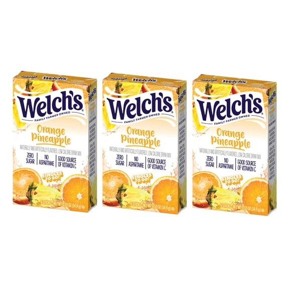 Welchs Orange Pineapple Drink Mix - Pack Of 3-6 Stick Per Box - 18 Total Servings - Singles To Go Powdered Drink Mix - Zero Sugar And Low Calorie Drink Mix