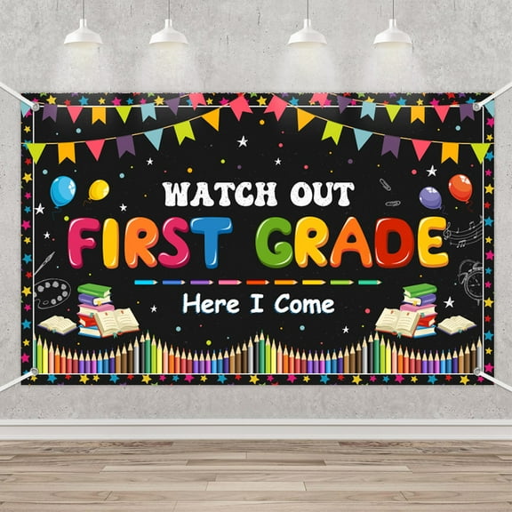 Welcome to 1st Grade Banner Back to School Backdrop First Day of School Photography Background First Grade Classroom Chalkboard Sign Banner Decorations Photo Booth Props 3.6x5.9ft