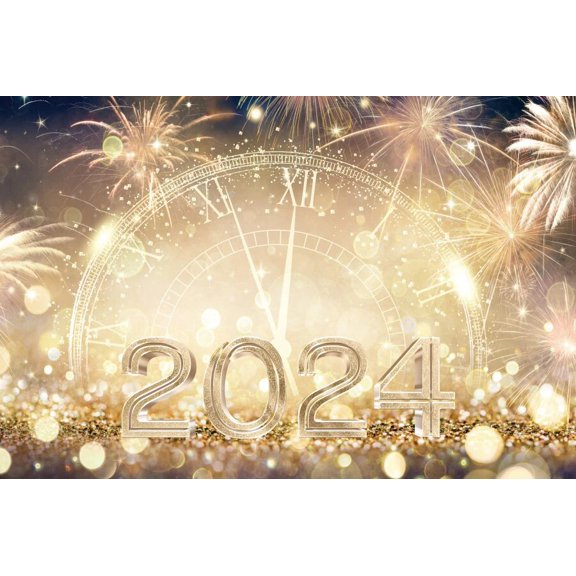 Welcome 2024 Happy New Year Backdrop Glitter s Clock Champagne Photocall New Year Party Photography Background Decor