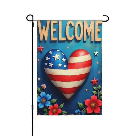 Welcome 4Th Of July Three Heart Garden Flag Happy Independence Day Double Sided Vertical Rustic Burlap Farmhouse Small Yard Seasonal Holiday Outdoor Decor12.5 × 18 Inch