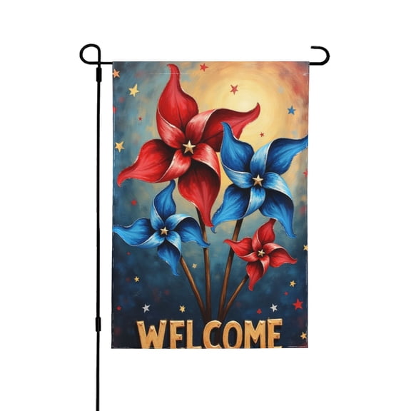 Welcome 4Th Of July Windmill Patriotic Small Decorative Garden Flag, Buffalo Plaid Check Stars America Usa Yard Lawn Outside Decor, Farmhouse American Outdoor Home Decoration Double Sided 12X18