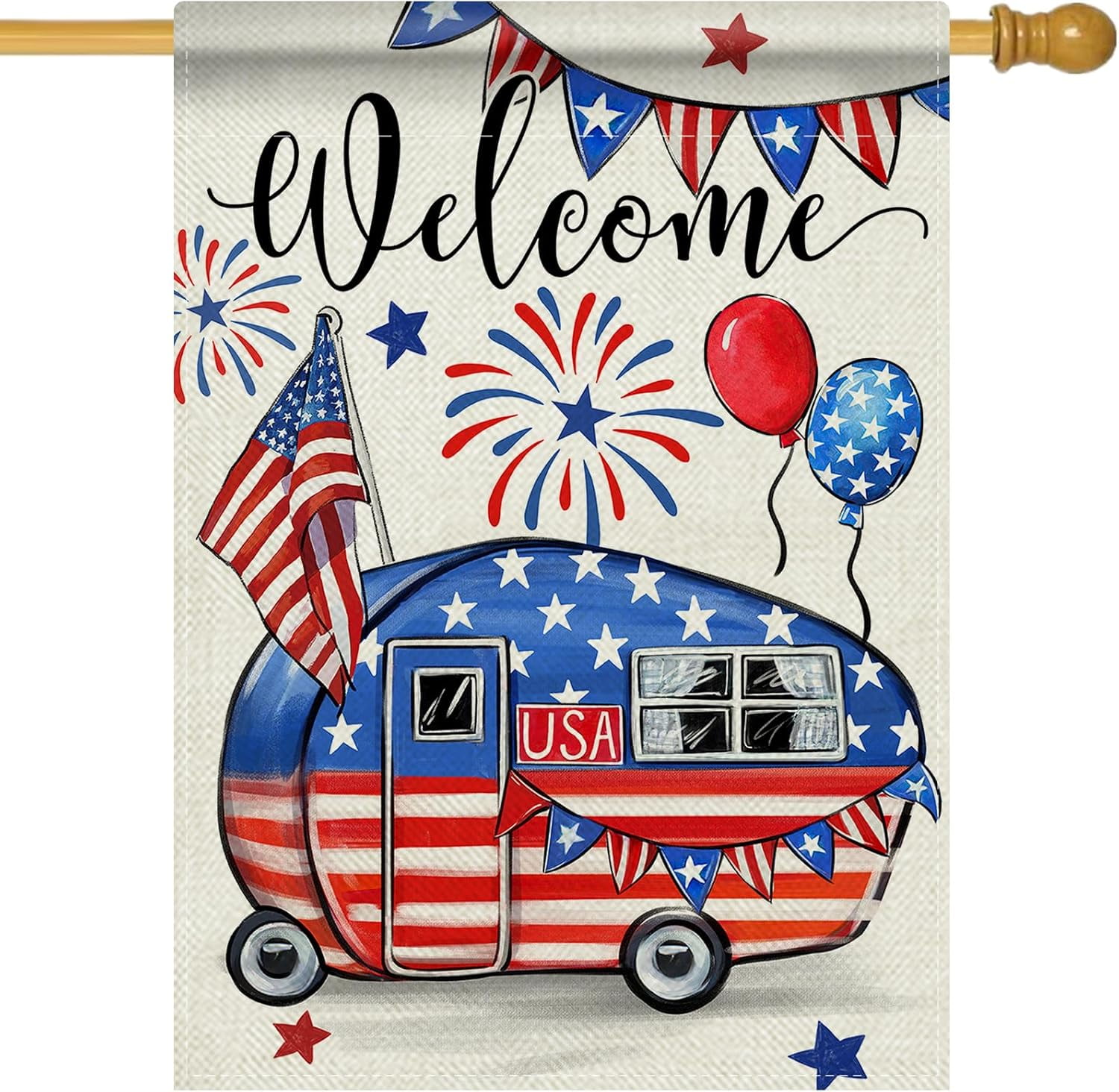 Welcome 4th of July Camping Patriotic Decorative Garden Flag, America ...