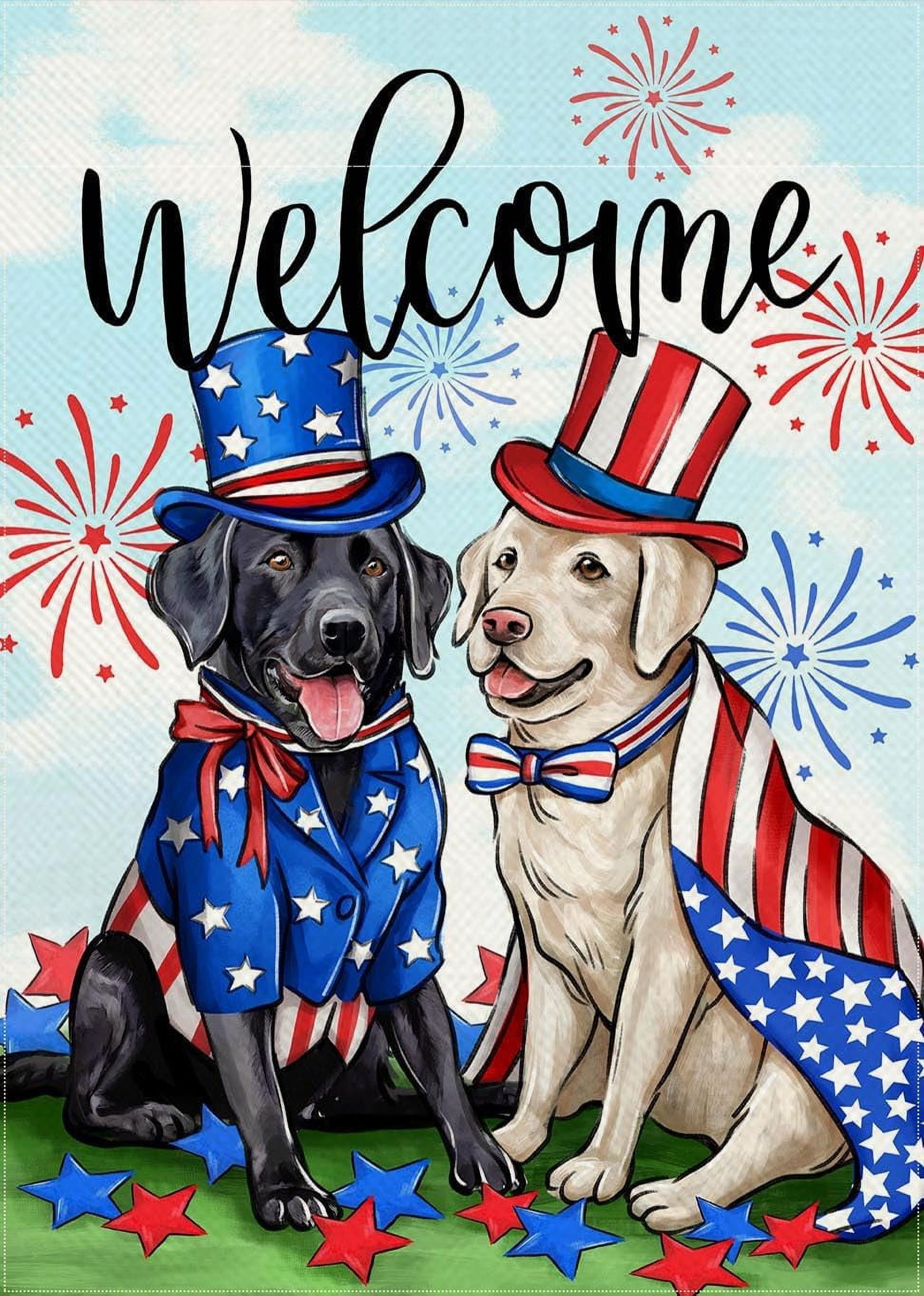 Welcome 4th of July Dog Patriotic Decorative Garden Flag, America USA ...