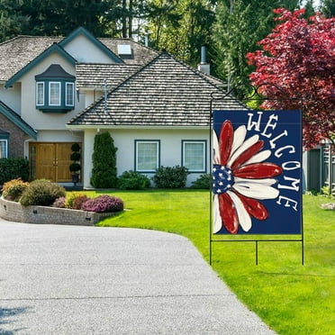 Welcome 4th of July Garden Flags for Outside,Double Sided American Patriotic Sunflower Small Yard Flag for Outdoor,Independence Day, Memorial Day Decorations for Farmhouse Holiday Summer 12x18"