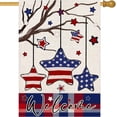 thumbnail image 1 of Welcome 4th of July House Flag 28x40 Inch Double Sided for Outside, Small Burlap Memorial Day Patriotic Red Blue Star Stripes American Flag Holiday Yard Flag Outdoor Decoration, 1 of 6