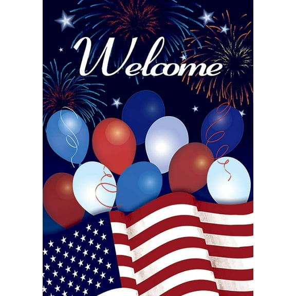 Welcome 4th of July Double Sided American Flag Outdoor Yard Flag Fireworks Patriotic House Flag 28x40 inch