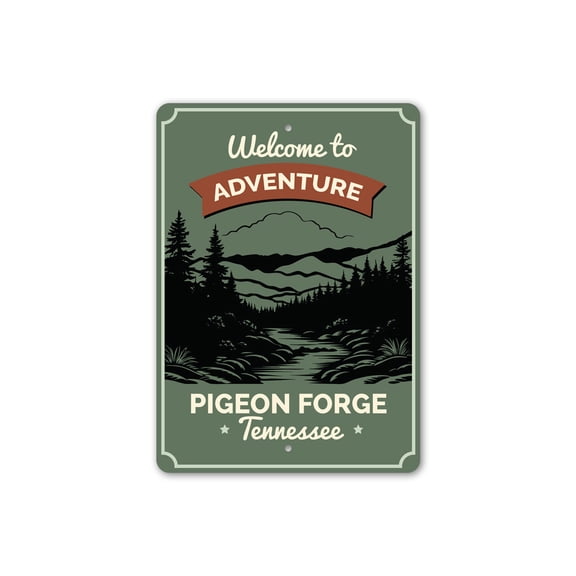 Welcome Adventure Pigeon Forge Tennessee Aluminum Metal Decor Sign - 10x14 inches
