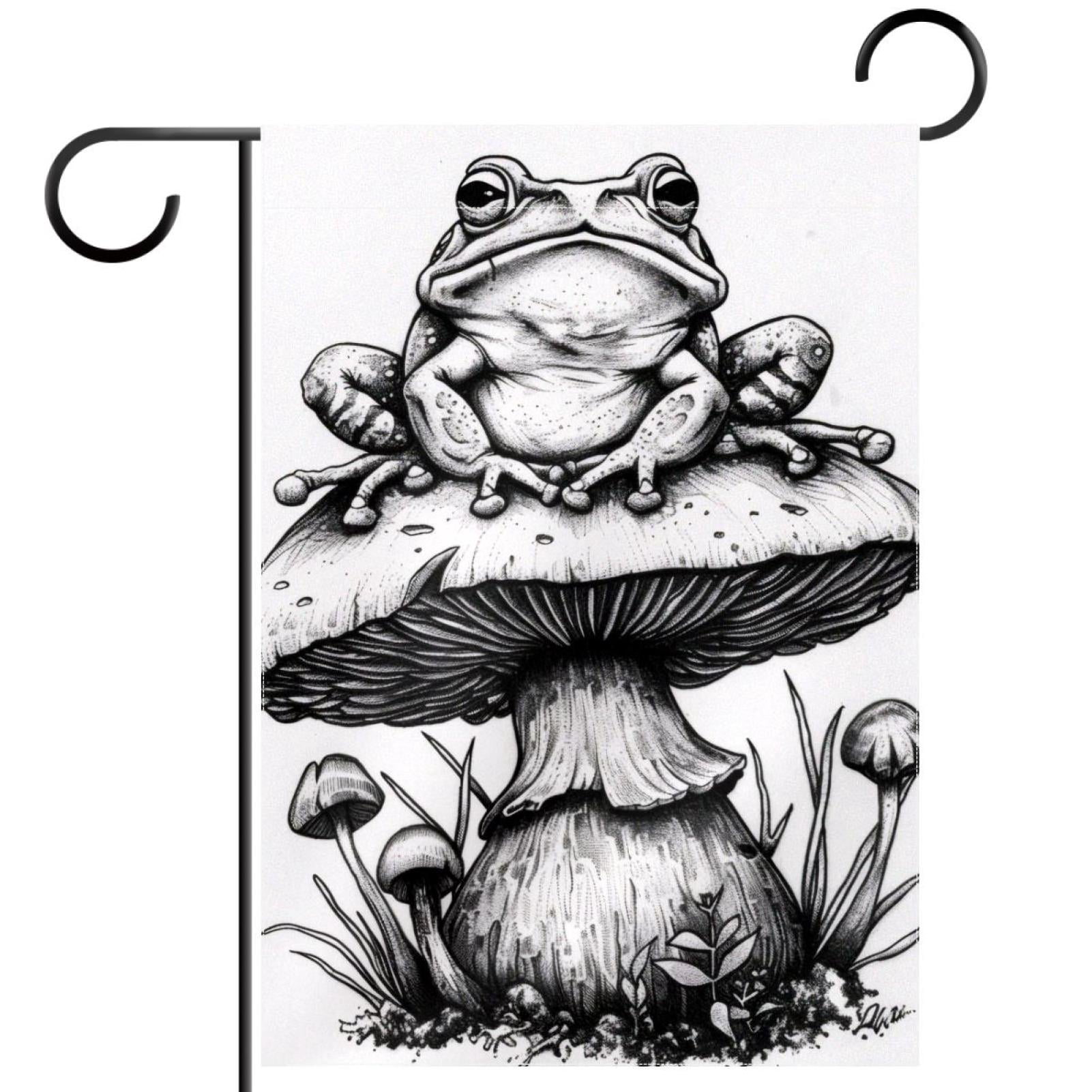Welcome Aesthetic Frog sitting on Mushroom Garden Flag, Vertical Double Sided Small House Flag, Yard Farmhouse Outdoor Deck Veranda Lawn Decor 28x40 Inch