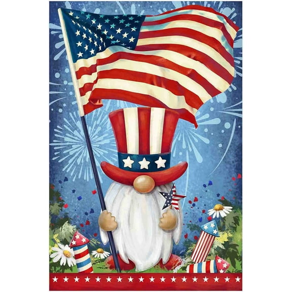 Welcome American Gnomes House Flag 4th of July Patriotic Memorial Day Independence Day Yard Outdoor Decoration 28x40 inch
