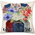 thumbnail image 1 of Welcome American Independence Day Pillow Covers 18x18 Inch Red Blue Stars and Stripes Flower Leaves Throw Pillow Cases Patriotic 4th of July Farmhouse Decorations Cushion Cover, 1 of 6