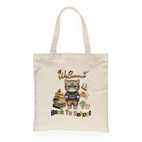 Welcome American Shorthair Back to School Vintage Retro Canvas Tote Bag Cat Lover Kitten Owner Gifts Reusable Shopping Grocery Bag - 02012