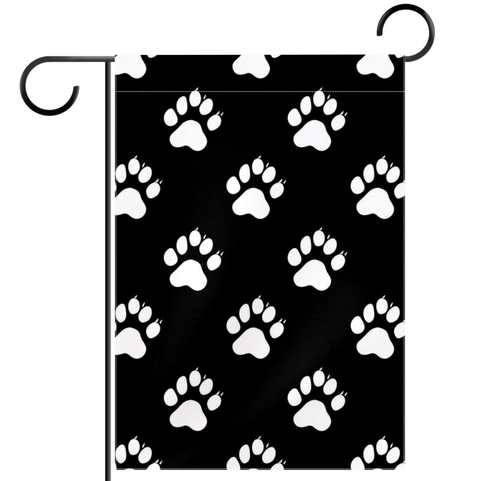 Welcome Animal Paws Black Background Garden Flag, Vertical Double Sided Small House Flag, Yard Farmhouse Outdoor Deck Veranda Lawn Decor 28x40 Inch