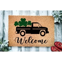 Welcome Antique Truck Shamrock Doormat | St. Patrick's Day Housewarming Gift | Farmhouse Doormat | Welcome Doormat | Front Door Mat