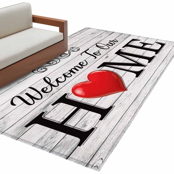 Welcome to Area&nbsp;Rug 3x5ft Our Home Retro Grey Wood Grain Farmhouse Non-Slip&nbsp;Washable Square&nbsp;Rugs Soft Felt Indoor Floor Mat for Bedroom Kitchen Living Room Bathroom