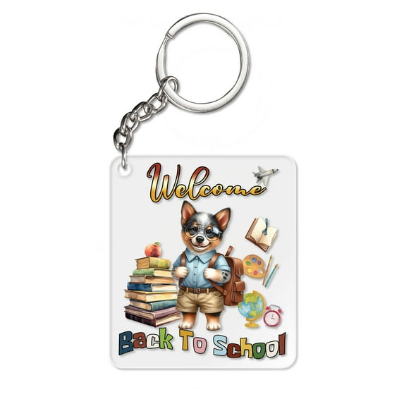 Welcome Australian Cattle Dog Back to School Vintage Retro Acrylic Keychain Heeler Lover Gifts Collar Charm Tag Keyring - 02012