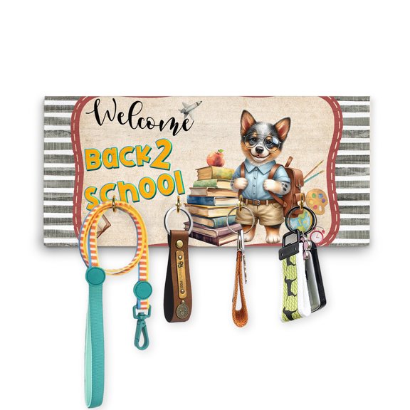 Welcome Australian Cattle Dog Back to School Vintage Retro Wood Key Holder Heeler Lover Gifts Wall-mounted Key Rack Home Decor - 02012