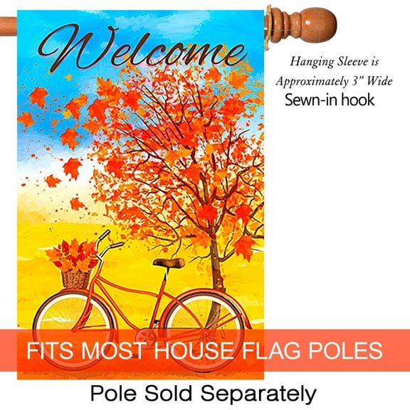 Welcome Autumn Bicycle Decorative Red Fall Leaves House Flag Double Sided Outdoor Yard Flag 28 x 40 Inch