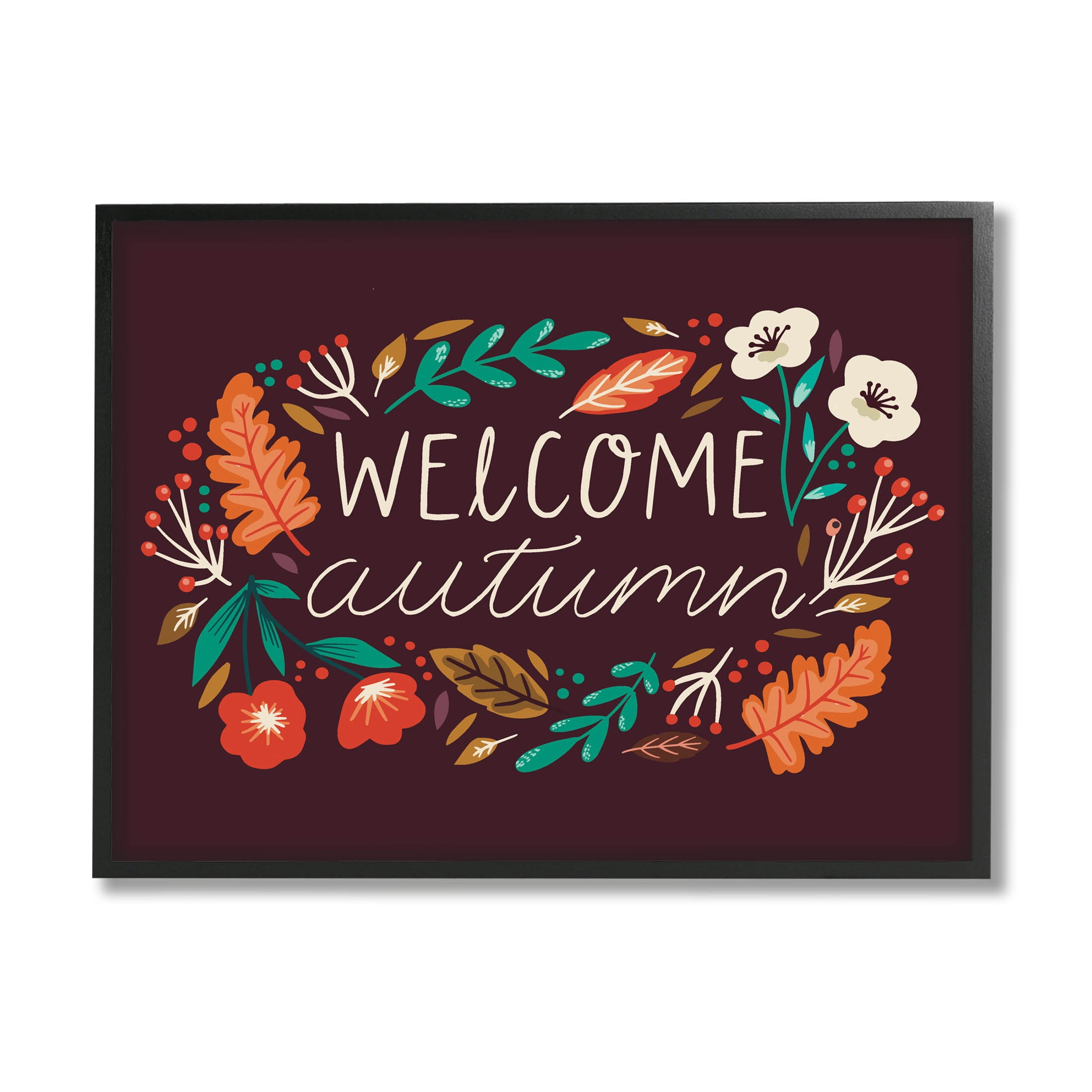 Welcome Autumn Fall Botanicals Holiday Graphic Art Black Framed Art Print Wall Art