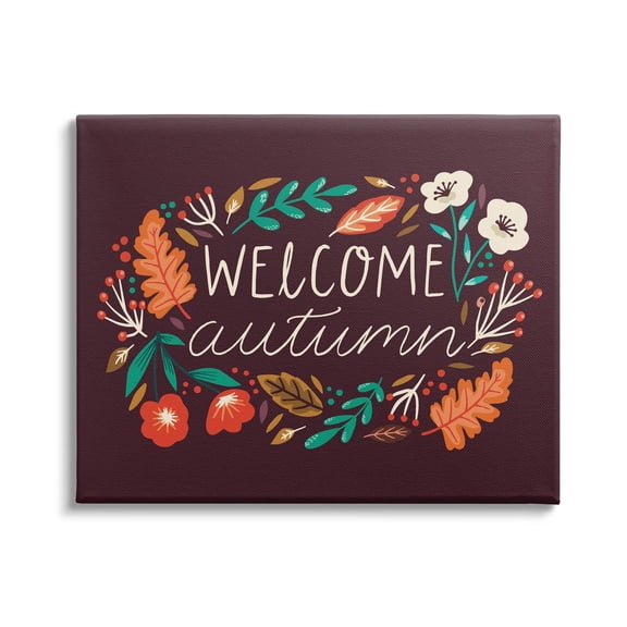 Welcome Autumn Fall Botanicals Holiday Graphic Art Gallery Wrapped Canvas Print Wall Art