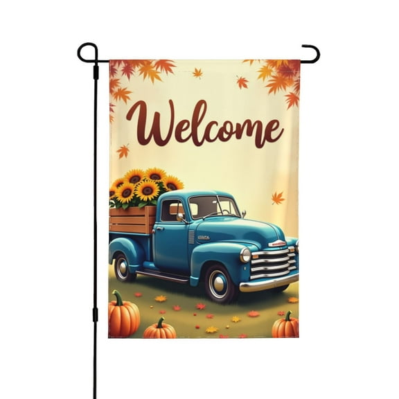 Welcome Autumn Harvest Garden Flag 12x18 Inch Double Sided Sunflower Truck Fall Yard Outdoor Decoration