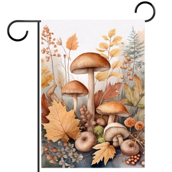 Welcome Autumn Herbs Leaves and Mushrooms Pattern Garden Flag, Vertical Double Sided Small House Flag, Yard Farmhouse Outdoor Deck Veranda Lawn Decor 28x40 Inch